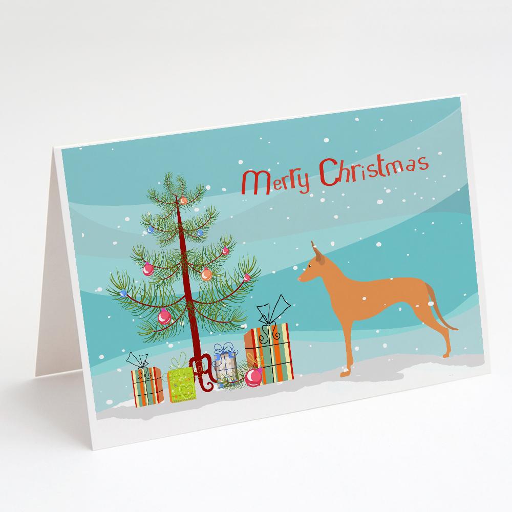 Pharaoh Hound Merry Christmas Tree Greeting Cards Pack of 8 Blank Cards with Envelopes Whimsical A7 Size 5x7