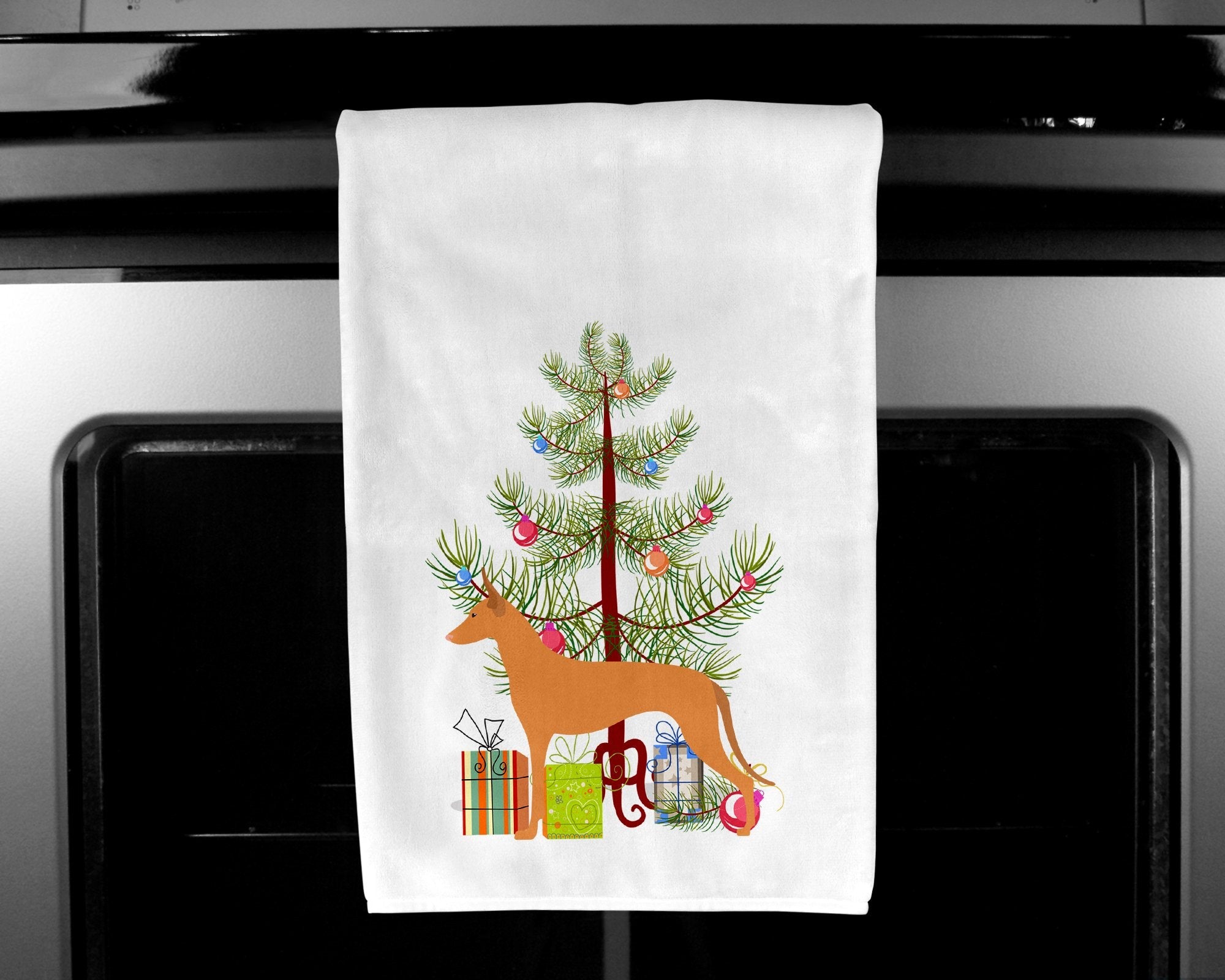 Pharaoh Hound Merry Christmas Tree Kitchen Towel Set of 2 White Dish Towels Decorative Bathroom Hand towel for Hand, Face, Hair, Yoga, Tea, Dishcloth, 19 X 28", White