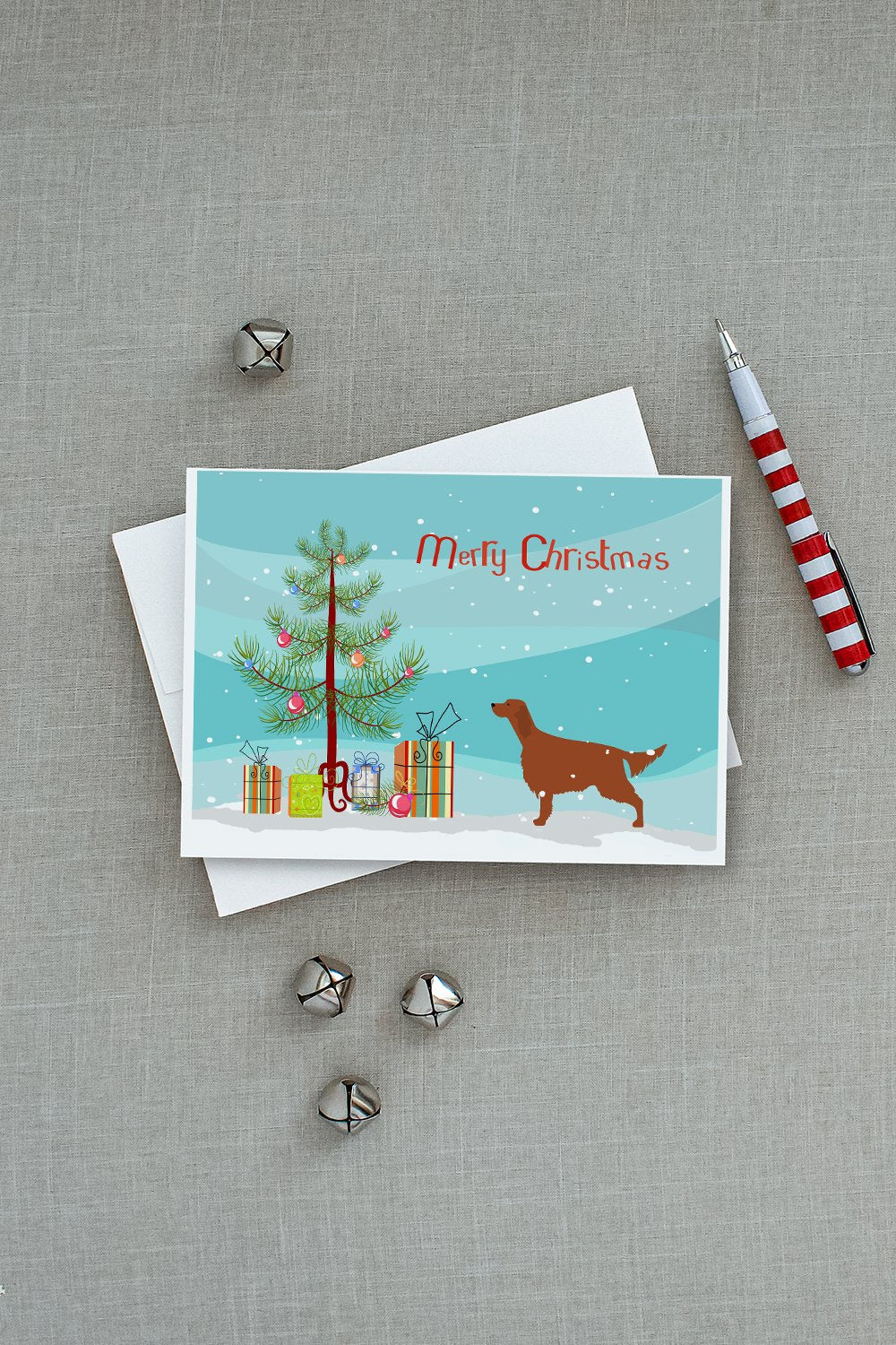 Irish Setter Merry Christmas Tree Greeting Cards Pack of 8 Blank Cards with Envelopes Whimsical A7 Size 5x7