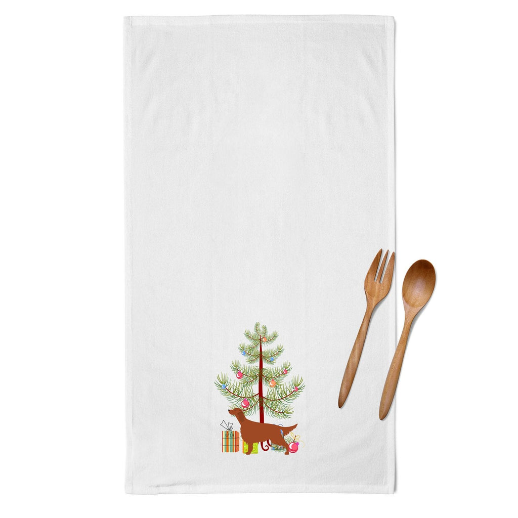 Irish Setter Merry Christmas Tree Kitchen Towel Set of 2 White Dish Towels Decorative Bathroom Hand towel for Hand, Face, Hair, Yoga, Tea, Dishcloth, 19 X 28", White