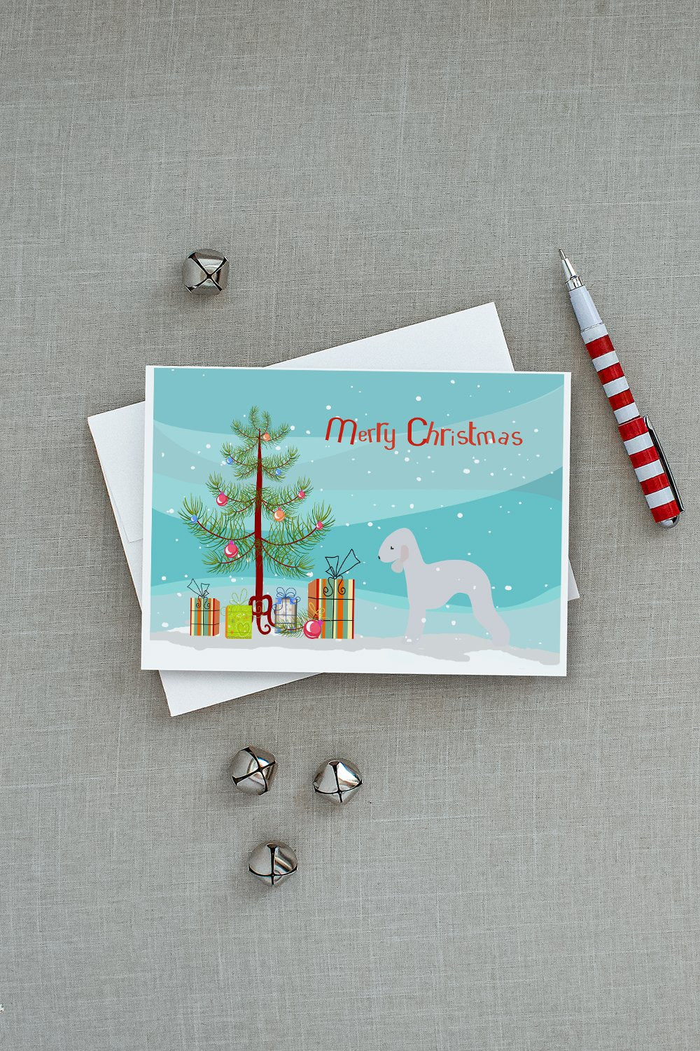 Bedlington Terrier Merry Christmas Tree Greeting Cards Pack of 8 Blank Cards with Envelopes Whimsical A7 Size 5x7