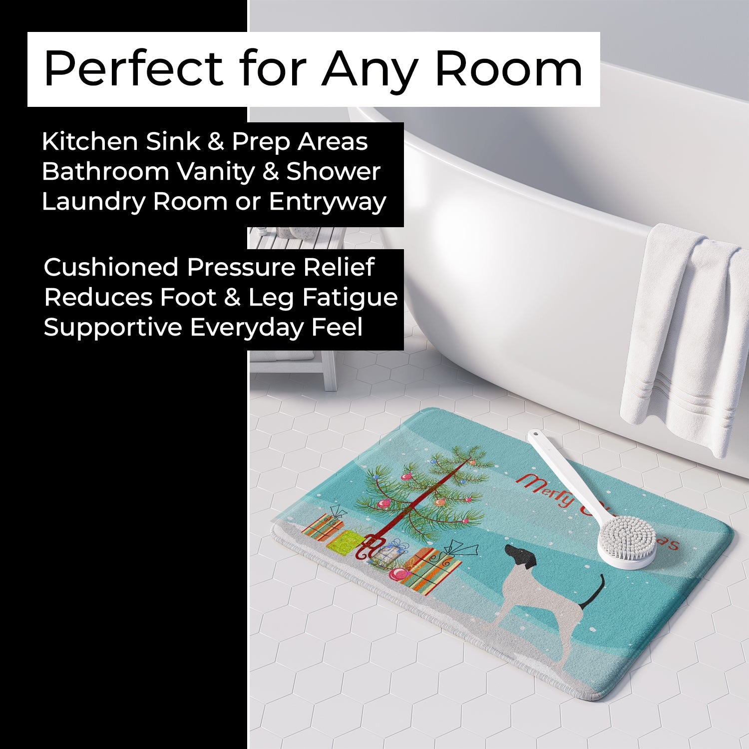 English Pointer Merry Christmas Tree Memory Foam Kitchen Mat Machine Washable Anti-Fatigue Cushion Comfort Bath or Kitchen Rug