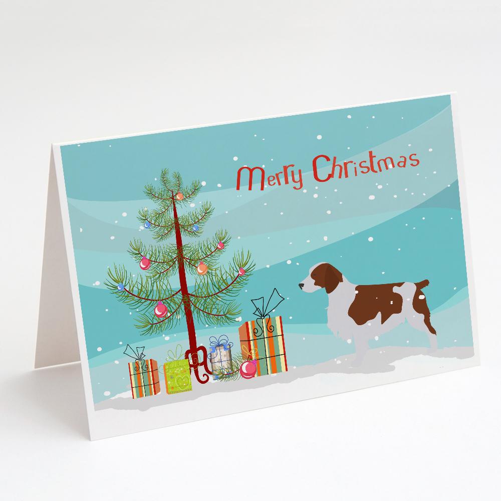 Welsh Springer Spaniel Merry Christmas Tree Greeting Cards Pack of 8 Blank Cards with Envelopes Whimsical A7 Size 5x7