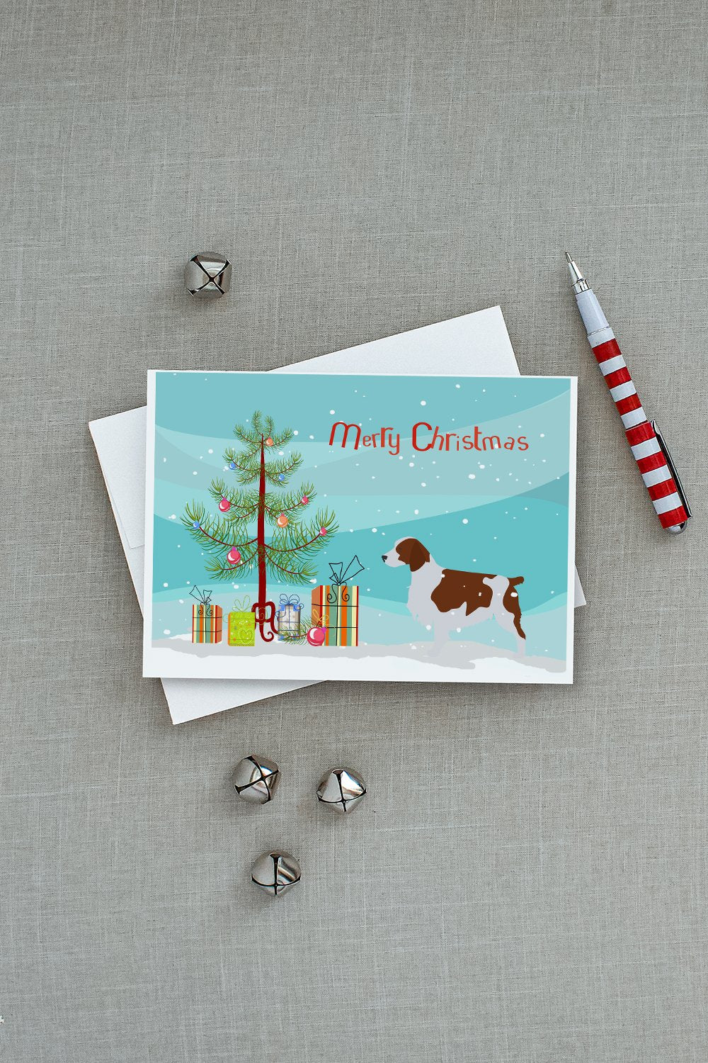 Welsh Springer Spaniel Merry Christmas Tree Greeting Cards Pack of 8 Blank Cards with Envelopes Whimsical A7 Size 5x7