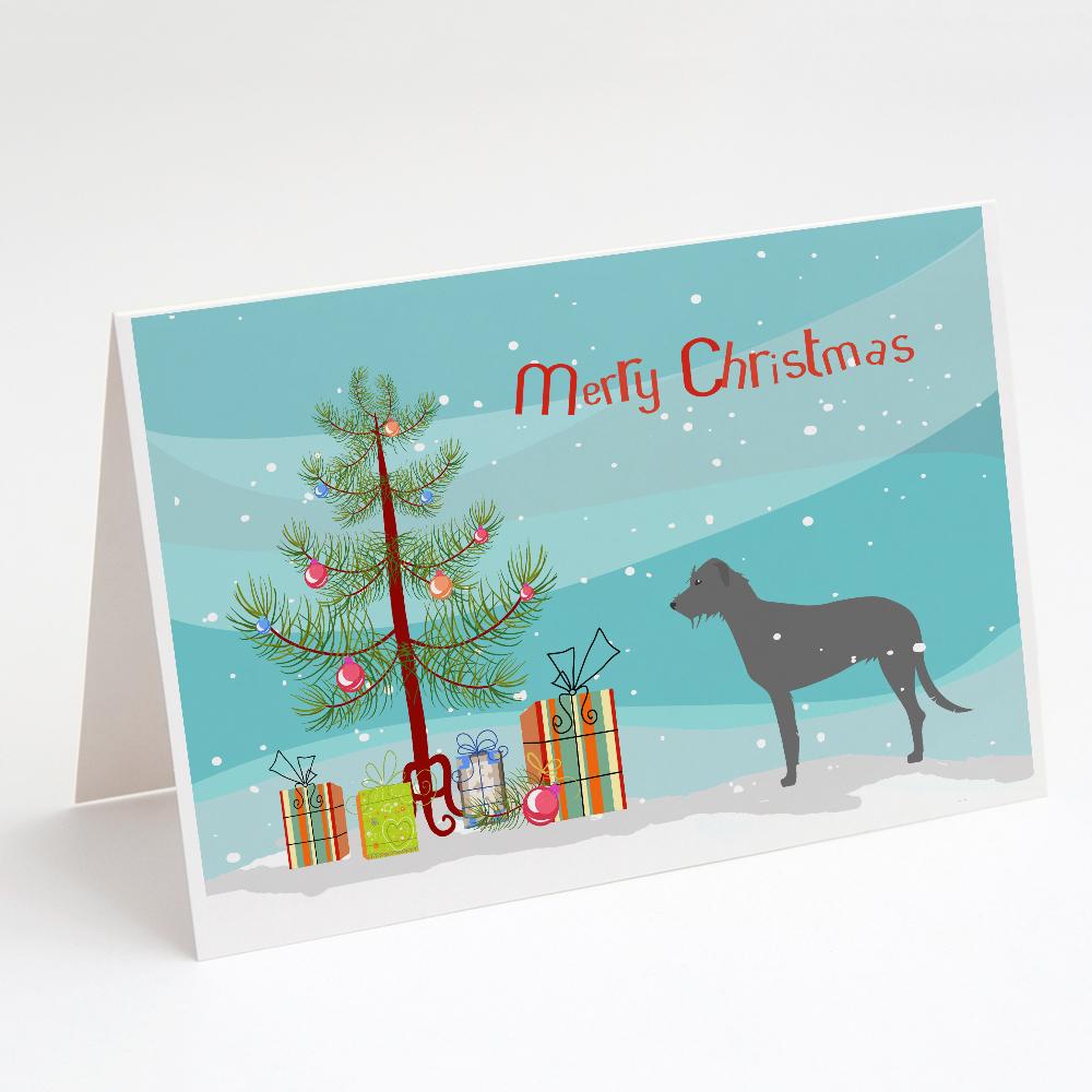 Irish Wolfhound Merry Christmas Tree Greeting Cards Pack of 8 Blank Cards with Envelopes Whimsical A7 Size 5x7