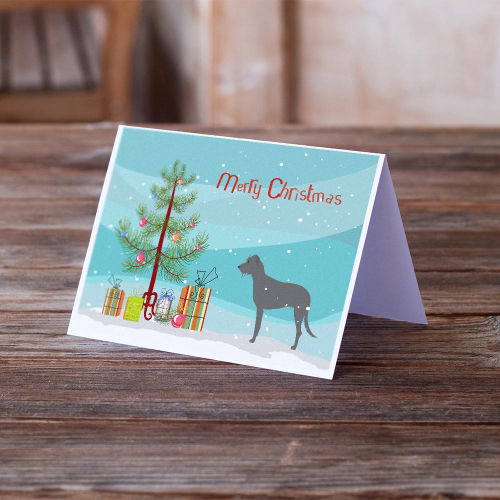 Irish Wolfhound Merry Christmas Tree Greeting Cards Pack of 8 Blank Cards with Envelopes Whimsical A7 Size 5x7