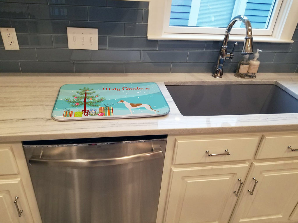 Greyhound Merry Christmas Tree Dish Drying Mat Absorbent Dish Drying Mat Pad for Kitchen Counter Dish Drainer Mat for Countertop, 14 x 21", Multicolor