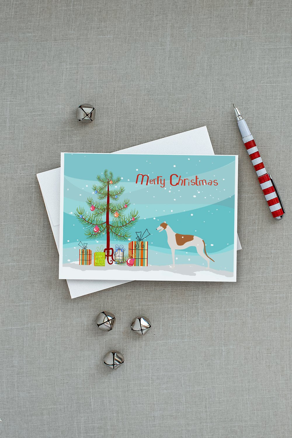 Greyhound Merry Christmas Tree Greeting Cards Pack of 8 Blank Cards with Envelopes Whimsical A7 Size 5x7