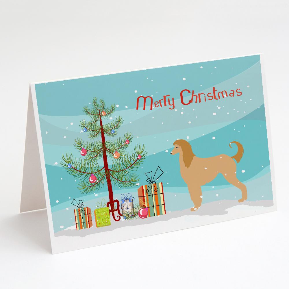 Afghan Hound Merry Christmas Tree Greeting Cards Pack of 8 Blank Cards with Envelopes Whimsical A7 Size 5x7