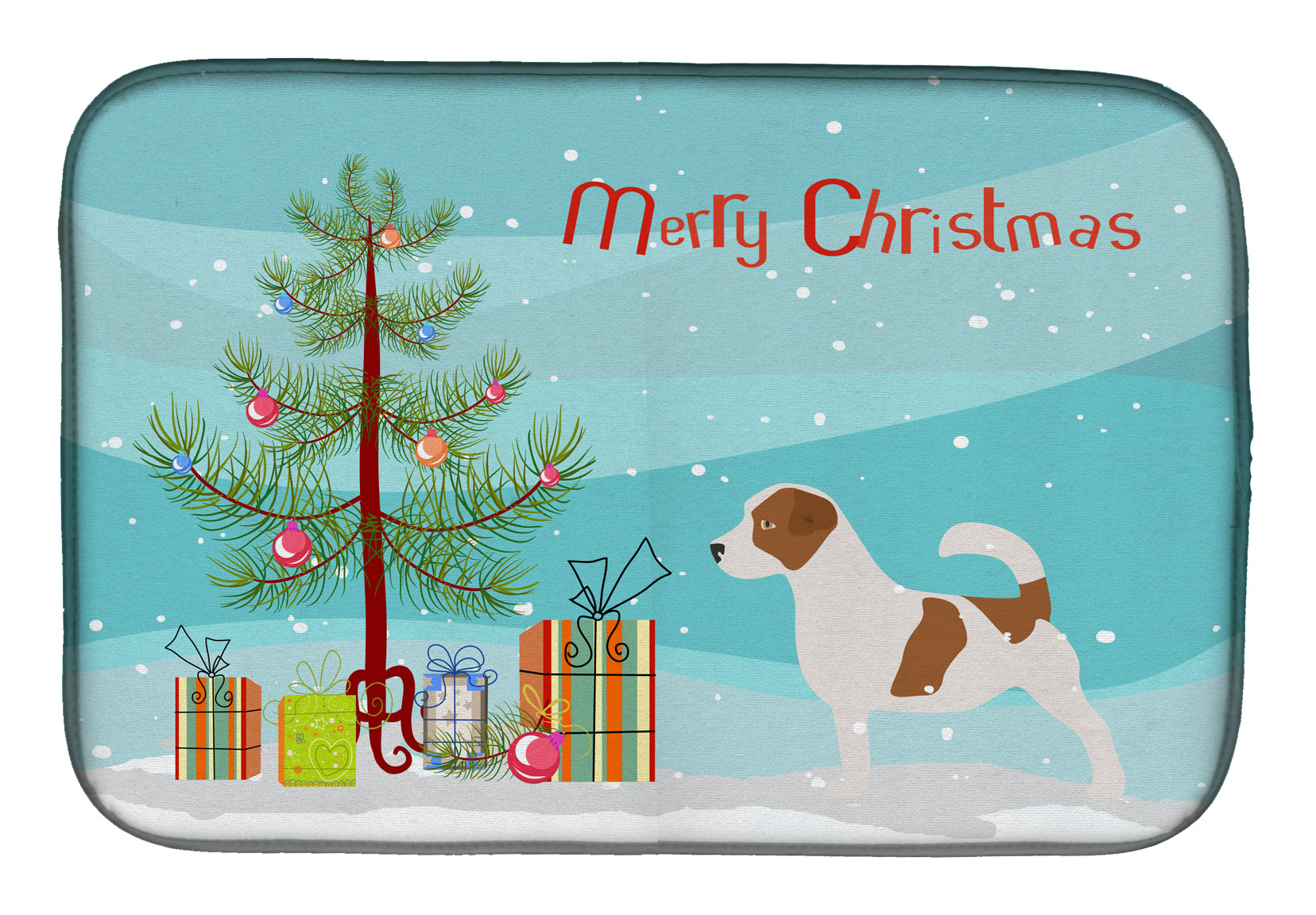 Jack Russell Terrier Merry Christmas Tree Dish Drying Mat Absorbent Dish Drying Mat Pad for Kitchen Counter Dish Drainer Mat for Countertop, 14 x 21", Multicolor