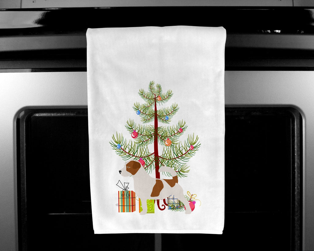 Jack Russell Terrier Merry Christmas Tree Kitchen Towel Set of 2 White Dish Towels Decorative Bathroom Hand towel for Hand, Face, Hair, Yoga, Tea, Dishcloth, 19 X 28", White