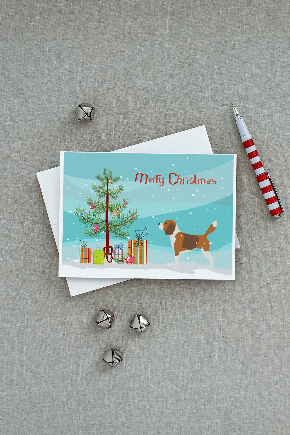 Beagle Merry Christmas Tree Greeting Cards Pack of 8 Blank Cards with Envelopes Whimsical A7 Size 5x7