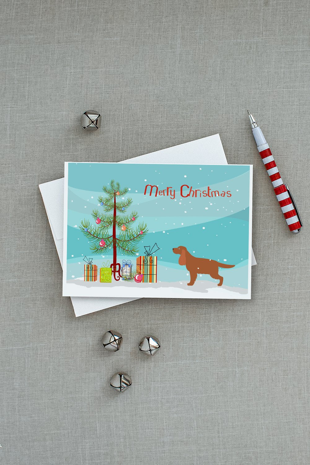 English Cocker Spaniel Merry Christmas Tree Greeting Cards Pack of 8 Blank Cards with Envelopes Whimsical A7 Size 5x7