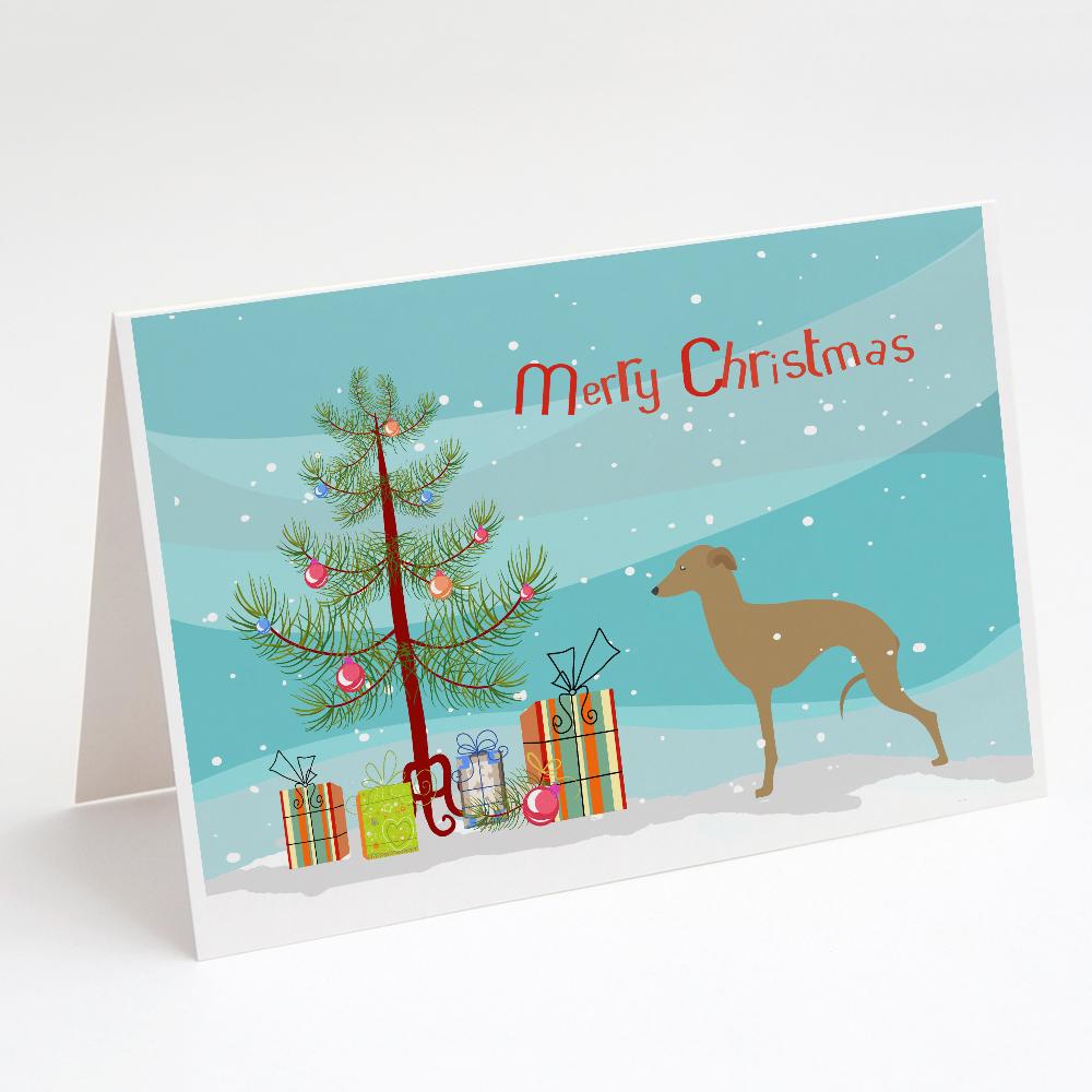 Italian Greyhound Merry Christmas Tree Greeting Cards Pack of 8 Blank Cards with Envelopes Whimsical A7 Size 5x7