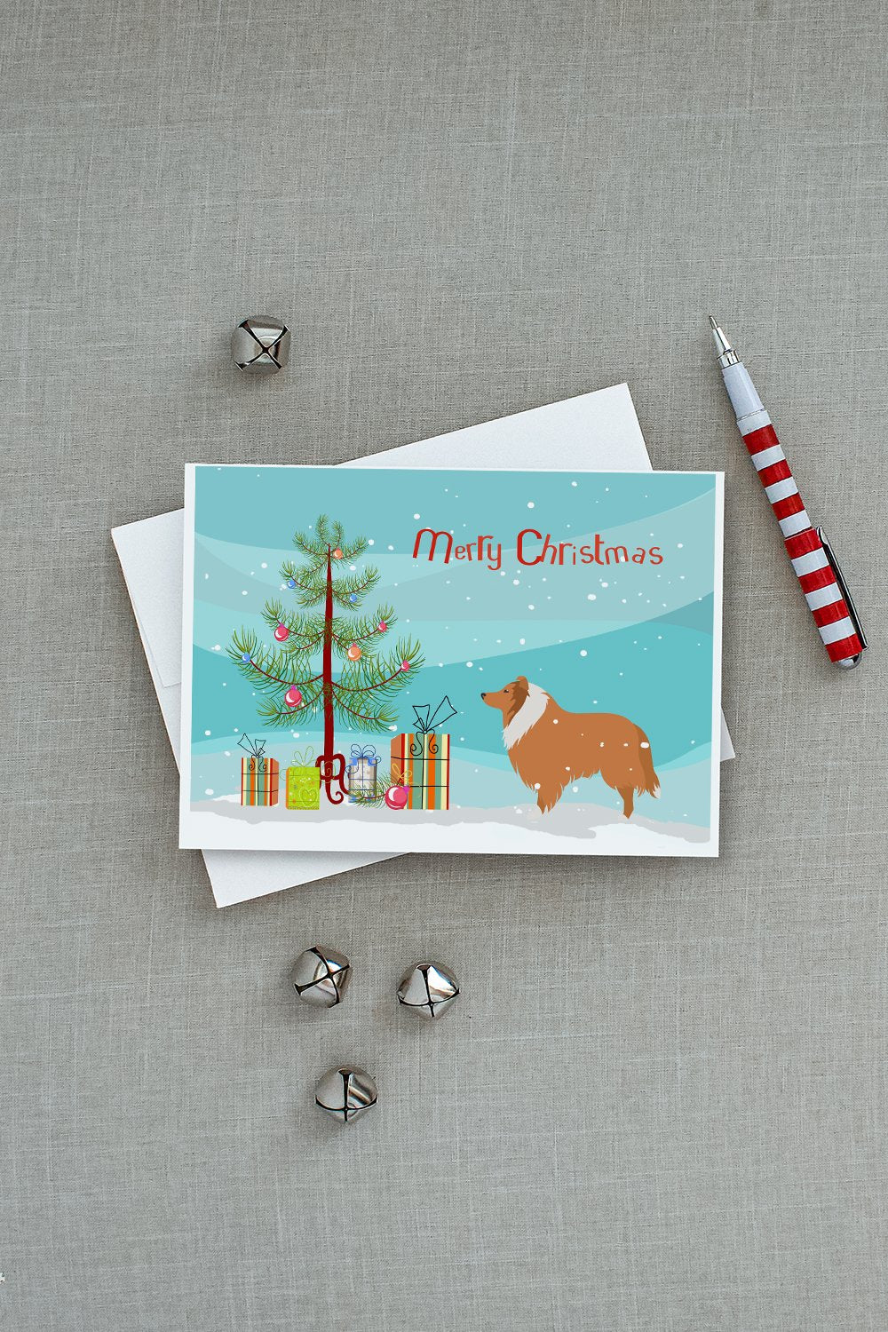Collie Dog Merry Christmas Tree Greeting Cards Pack of 8 Blank Cards with Envelopes Whimsical A7 Size 5x7