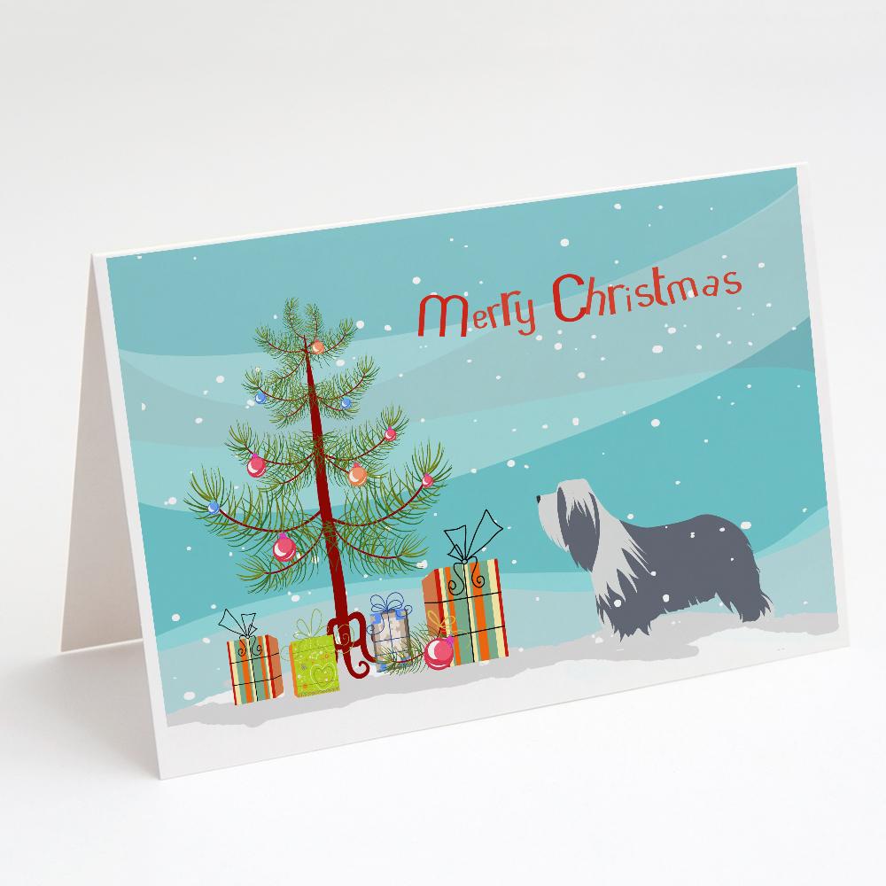 Bearded Collie Dog Merry Christmas Tree Greeting Cards Pack of 8 Blank Cards with Envelopes Whimsical A7 Size 5x7