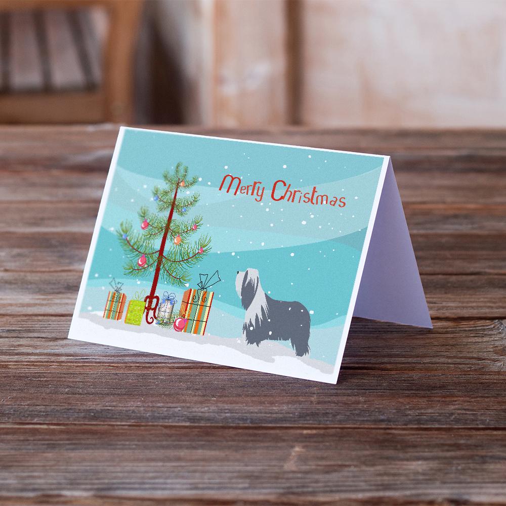 Bearded Collie Dog Merry Christmas Tree Greeting Cards Pack of 8 Blank Cards with Envelopes Whimsical A7 Size 5x7