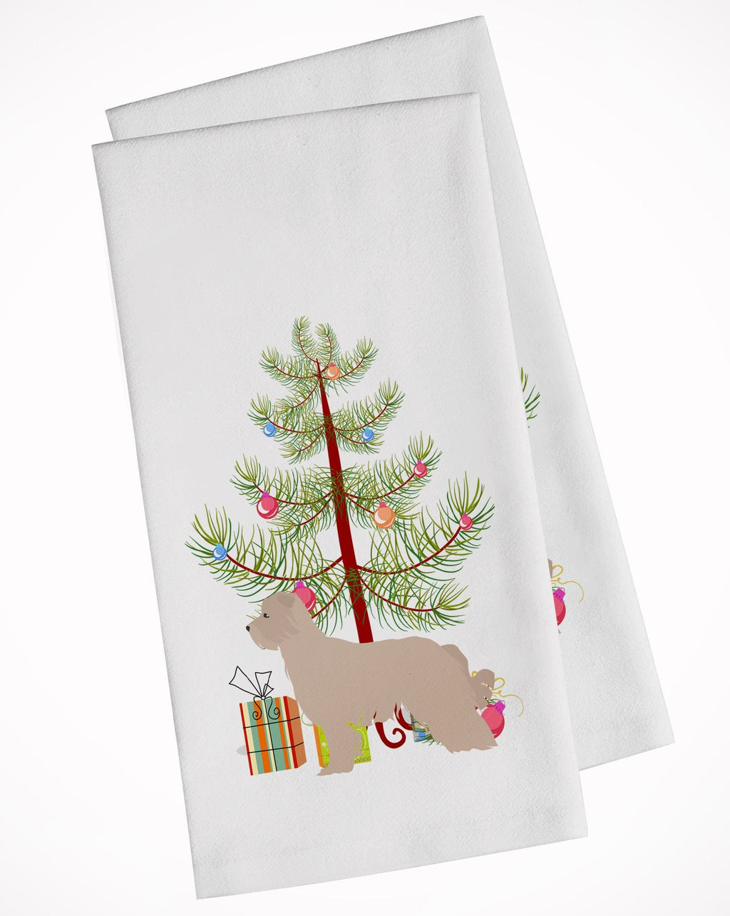 Pyrenean Shepherd Dog Merry Christmas Tree Kitchen Towel Set of 2 White Dish Towels Decorative Bathroom Hand towel for Hand, Face, Hair, Yoga, Tea, Dishcloth, 19 X 28", White