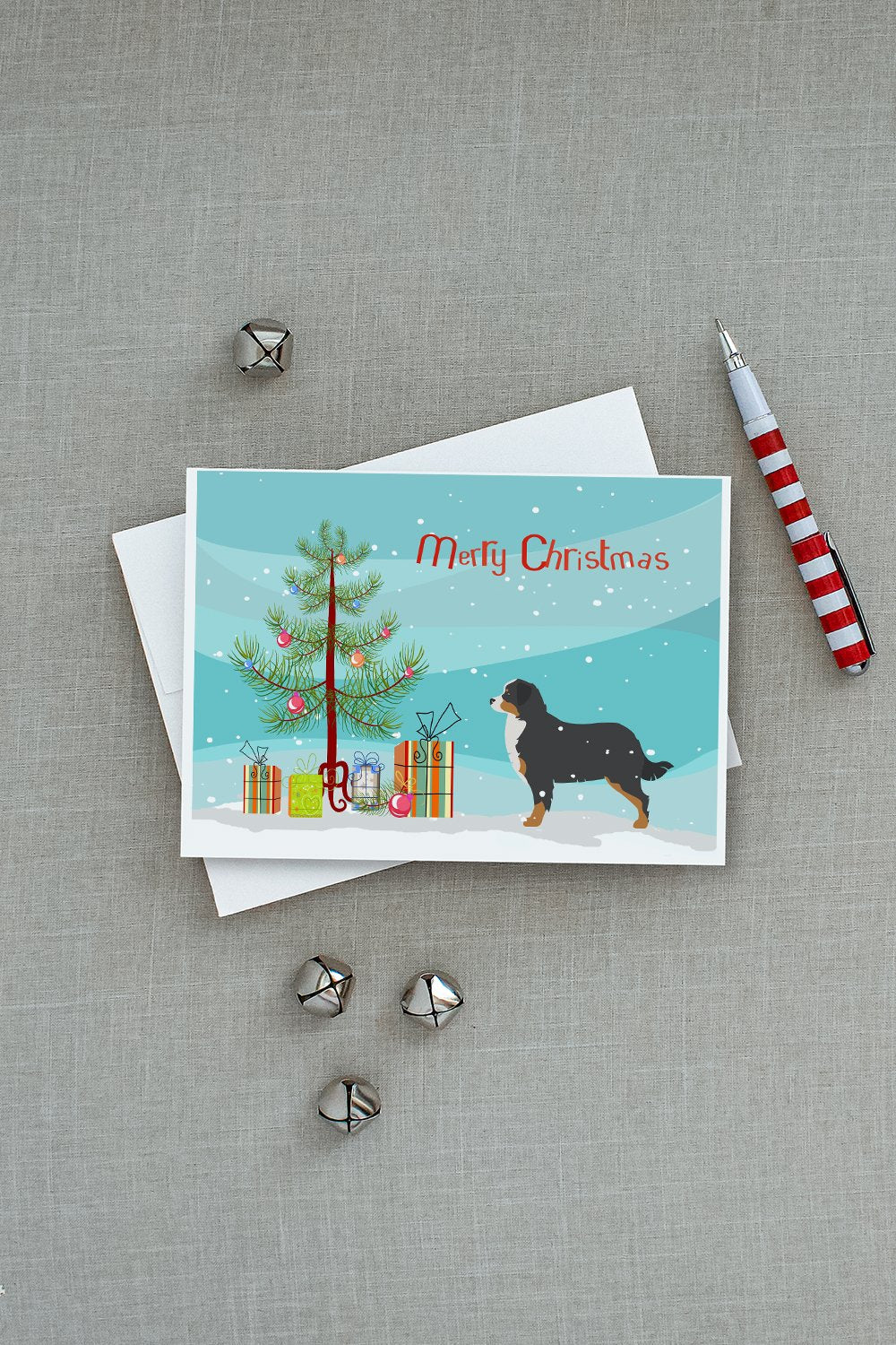 Bernese Mountain Dog Merry Christmas Tree Greeting Cards Pack of 8 Blank Cards with Envelopes Whimsical A7 Size 5x7