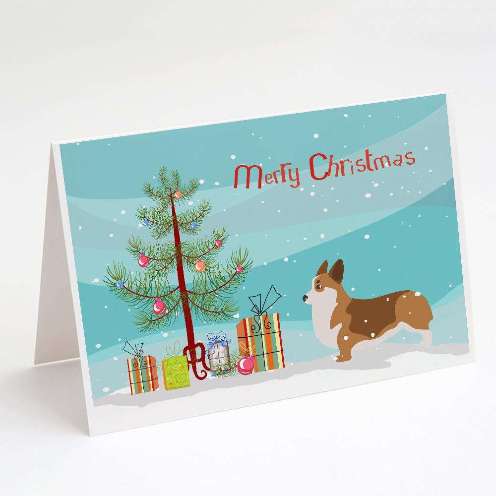 Corgi Merry Christmas Tree Greeting Cards Pack of 8 Blank Cards with Envelopes Whimsical A7 Size 5x7