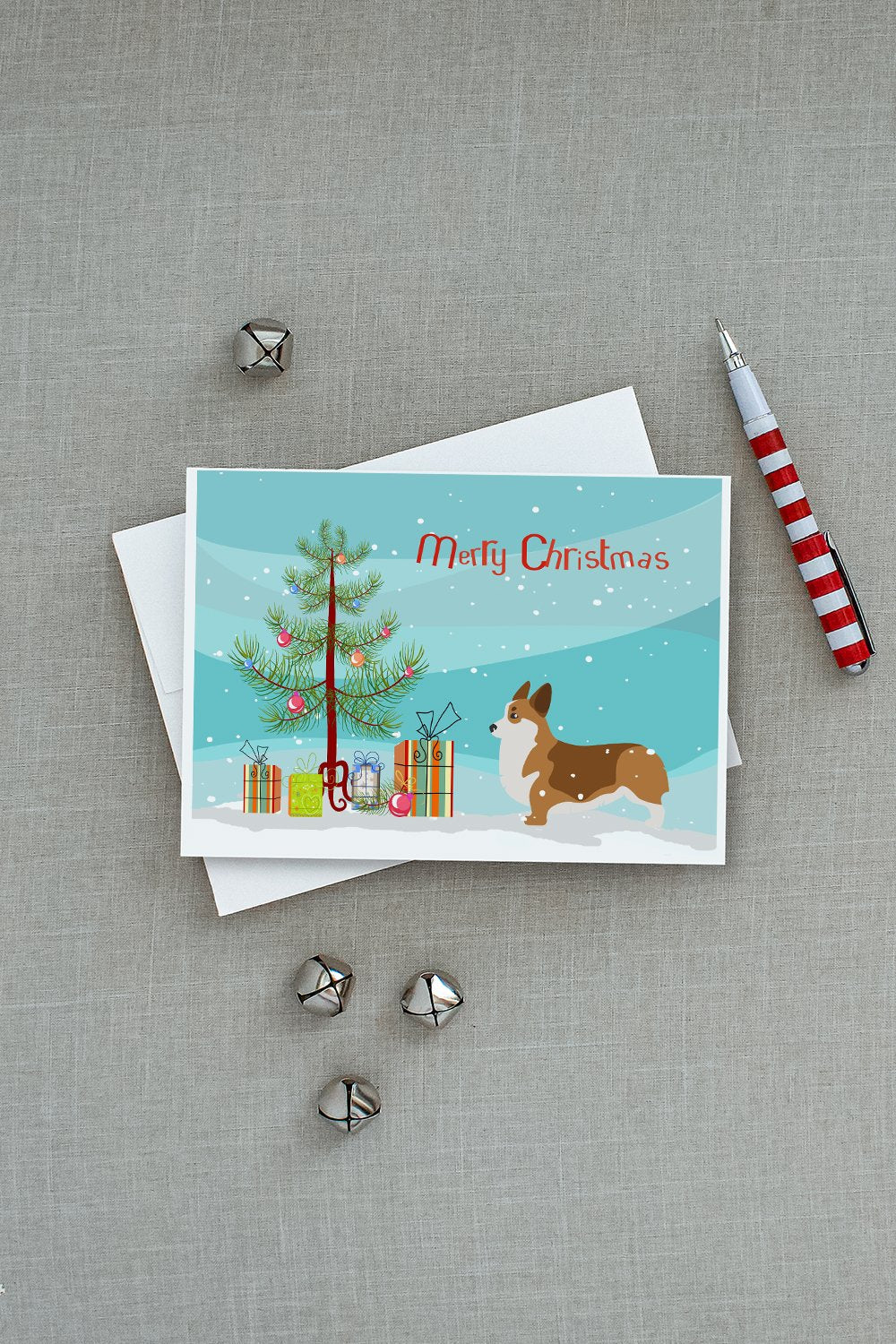 Corgi Merry Christmas Tree Greeting Cards Pack of 8 Blank Cards with Envelopes Whimsical A7 Size 5x7