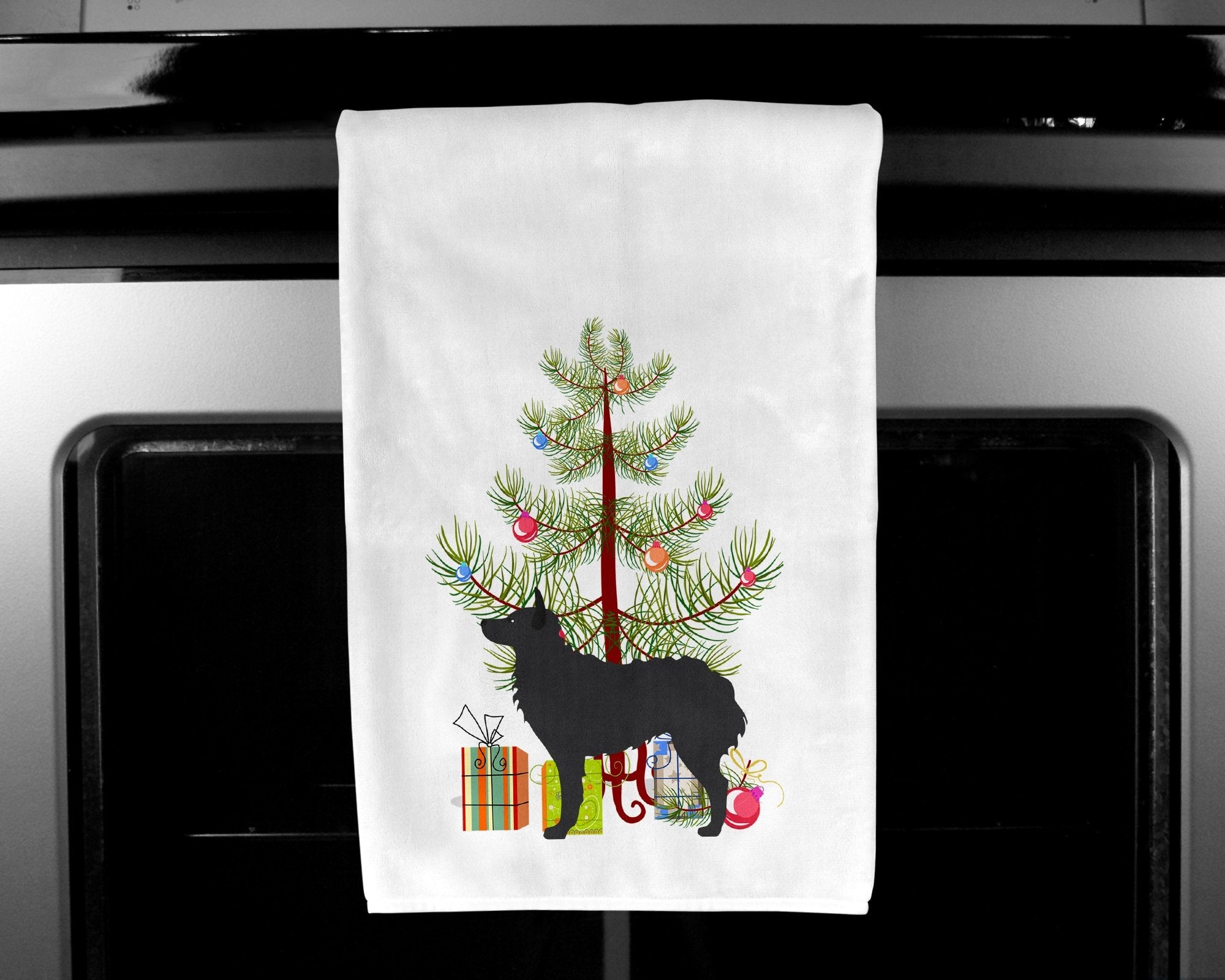 Croatian Sheepdog Merry Christmas Tree Kitchen Towel Set of 2 White Dish Towels Decorative Bathroom Hand towel for Hand, Face, Hair, Yoga, Tea, Dishcloth, 19 X 28", White
