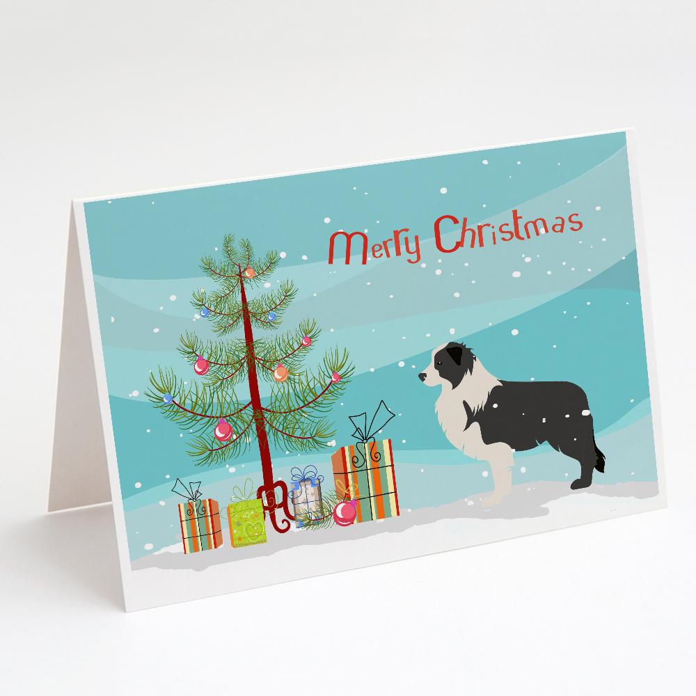 Black Border Collie Merry Christmas Tree Greeting Cards Pack of 8 Blank Cards with Envelopes Whimsical A7 Size 5x7