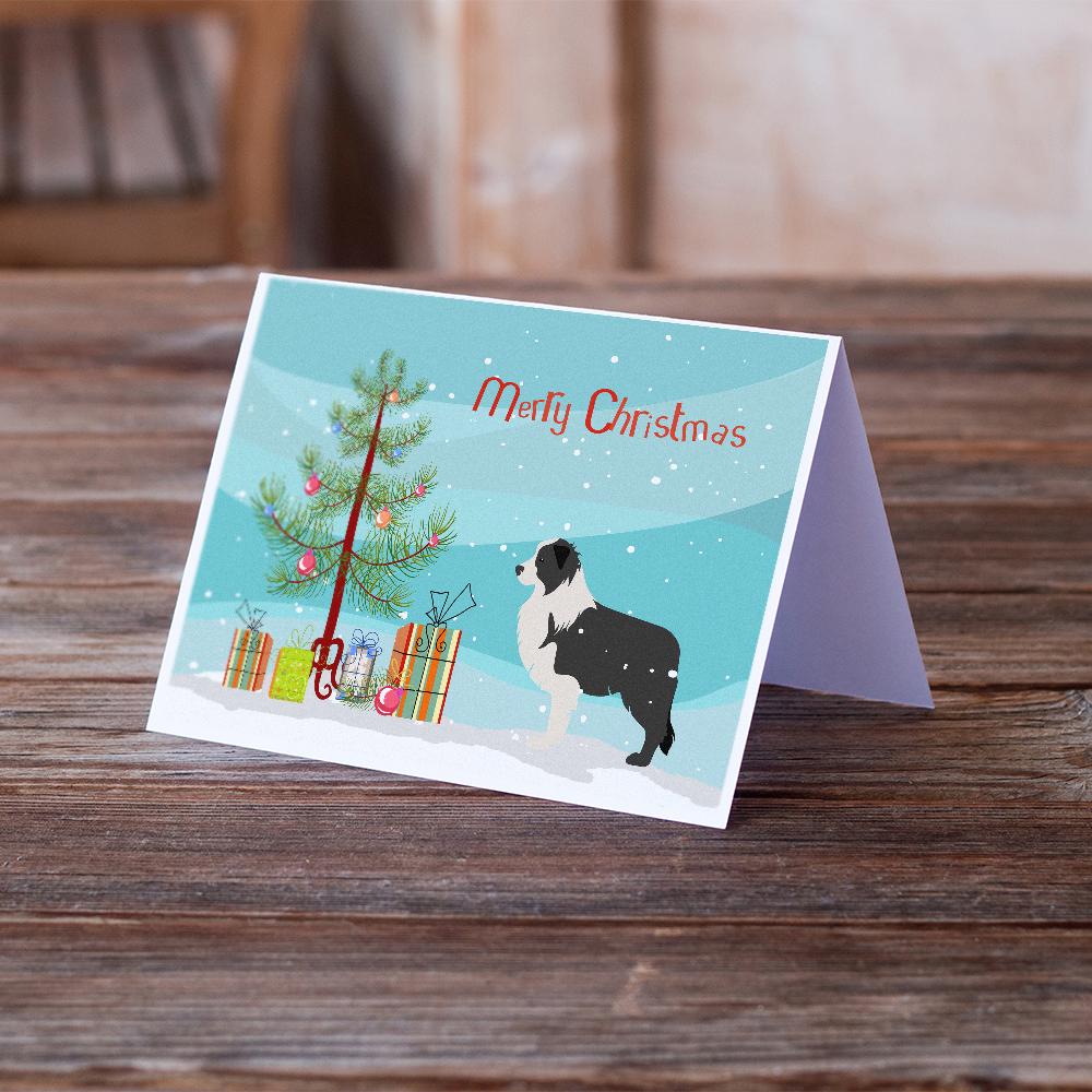 Black Border Collie Merry Christmas Tree Greeting Cards Pack of 8 Blank Cards with Envelopes Whimsical A7 Size 5x7