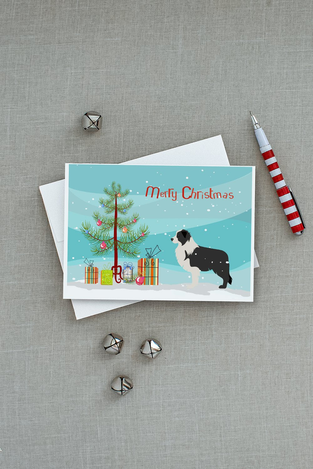 Black Border Collie Merry Christmas Tree Greeting Cards Pack of 8 Blank Cards with Envelopes Whimsical A7 Size 5x7