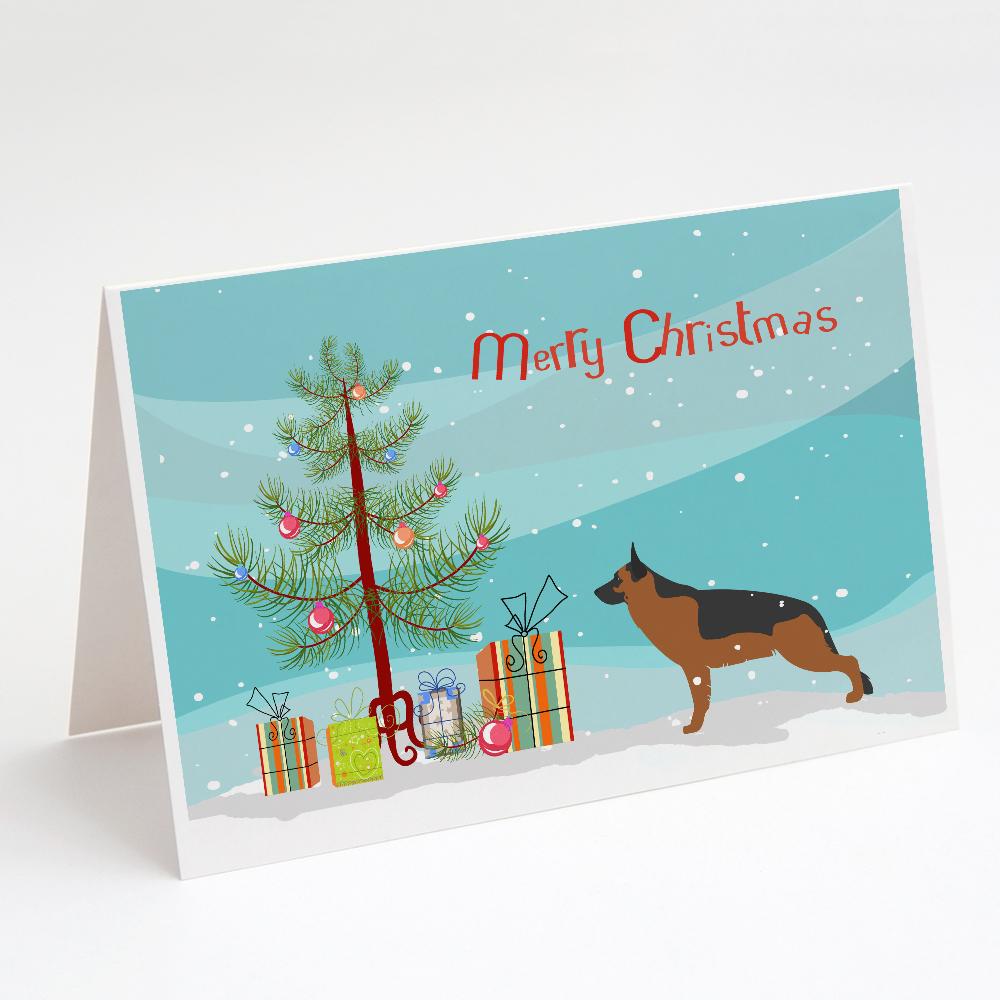 German Shepherd Merry Christmas Tree Greeting Cards Pack of 8 Blank Cards with Envelopes Whimsical A7 Size 5x7