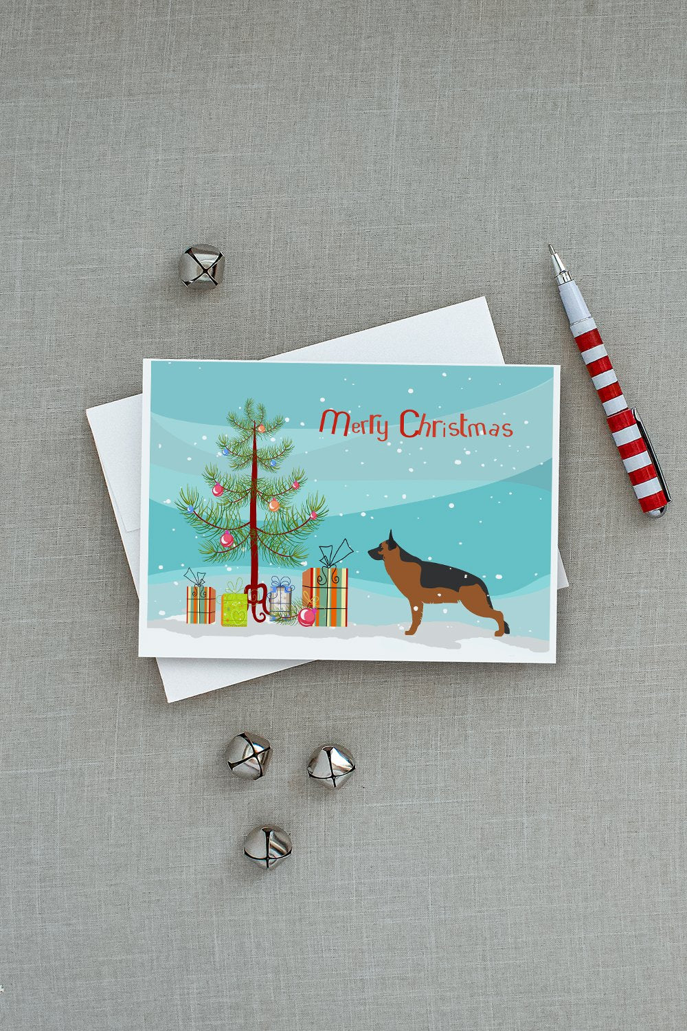 German Shepherd Merry Christmas Tree Greeting Cards Pack of 8 Blank Cards with Envelopes Whimsical A7 Size 5x7