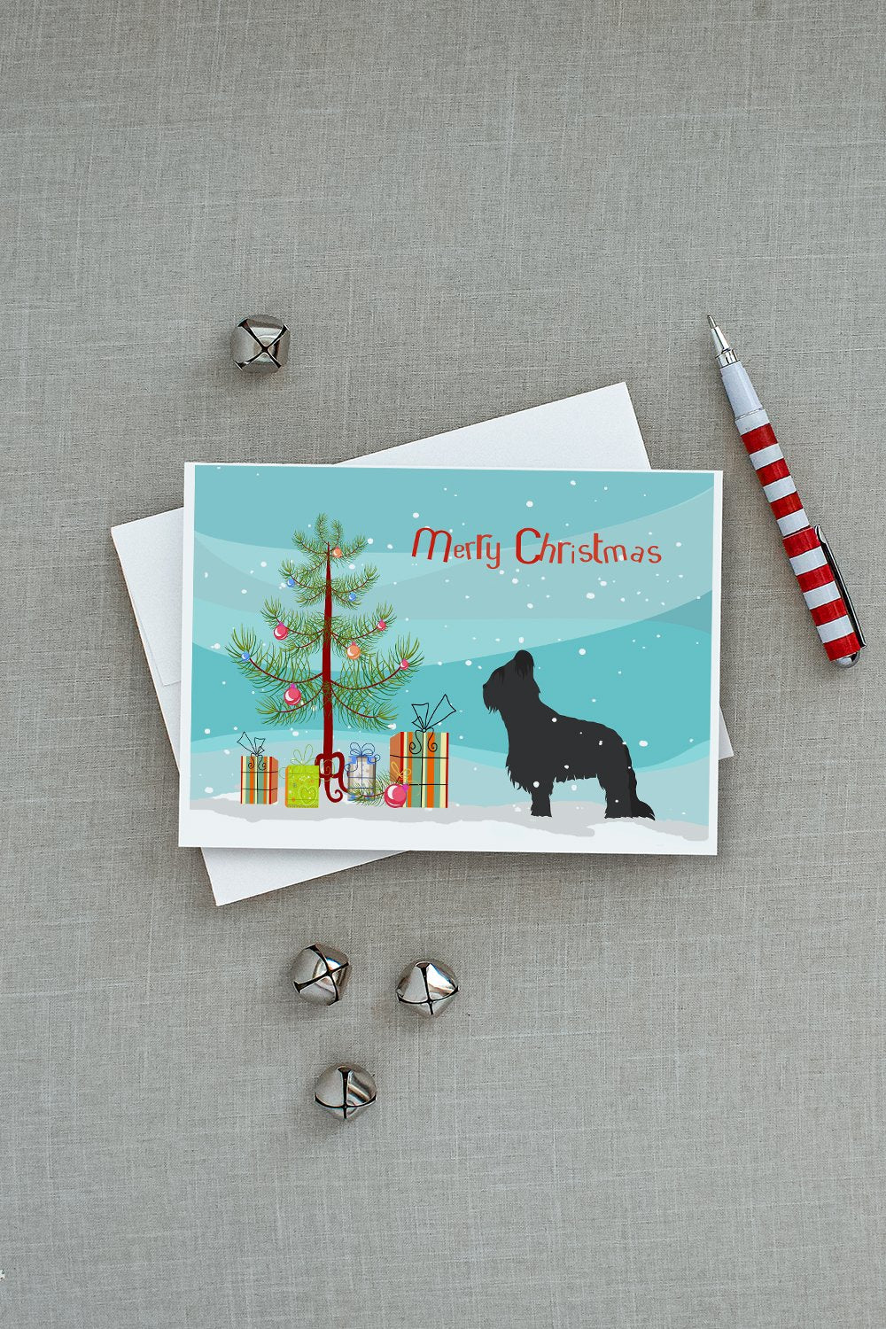 Briard Merry Christmas Tree Greeting Cards Pack of 8 Blank Cards with Envelopes Whimsical A7 Size 5x7