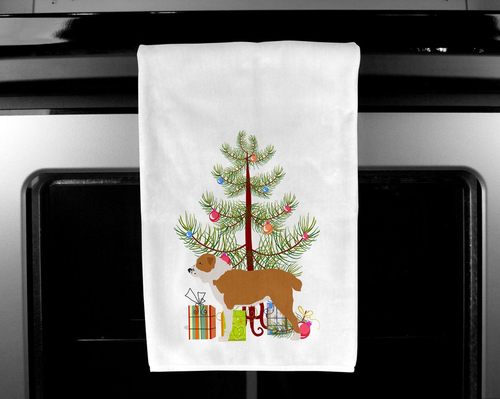 Central Asian Shepherd Dog Merry Christmas Tree Kitchen Towel Set of 2 White Dish Towels Decorative Bathroom Hand towel for Hand, Face, Hair, Yoga, Tea, Dishcloth, 19 X 28", White