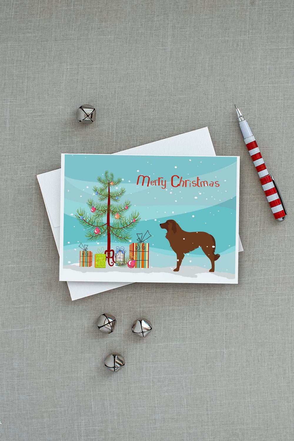 Portuguese Sheepdog Dog Merry Christmas Tree Greeting Cards Pack of 8 Blank Cards with Envelopes Whimsical A7 Size 5x7