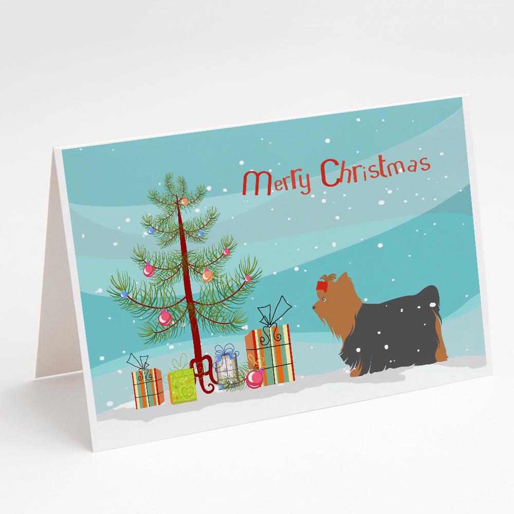 Yorkshire Terrier Yorkie Merry Christmas Tree Greeting Cards Pack of 8 Blank Cards with Envelopes Whimsical A7 Size 5x7