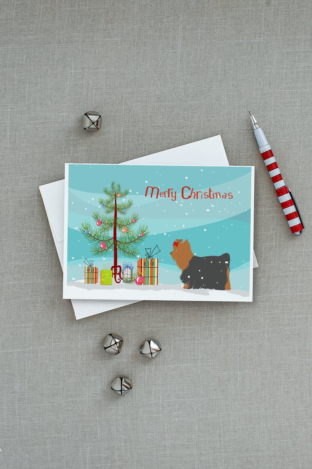 Yorkshire Terrier Yorkie Merry Christmas Tree Greeting Cards Pack of 8 Blank Cards with Envelopes Whimsical A7 Size 5x7