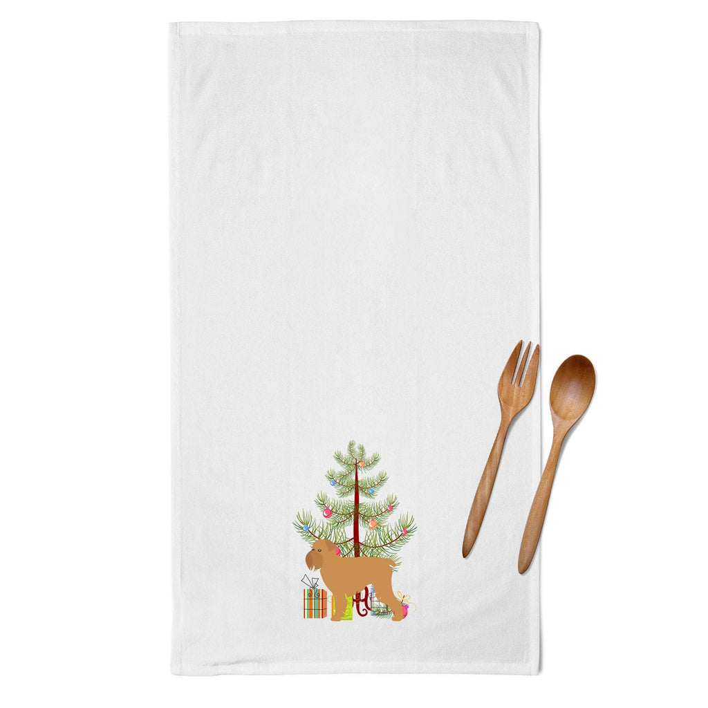 Brussels Griffon Merry Christmas Tree Kitchen Towel Set of 2 White Dish Towels Decorative Bathroom Hand towel for Hand, Face, Hair, Yoga, Tea, Dishcloth, 19 X 28", White