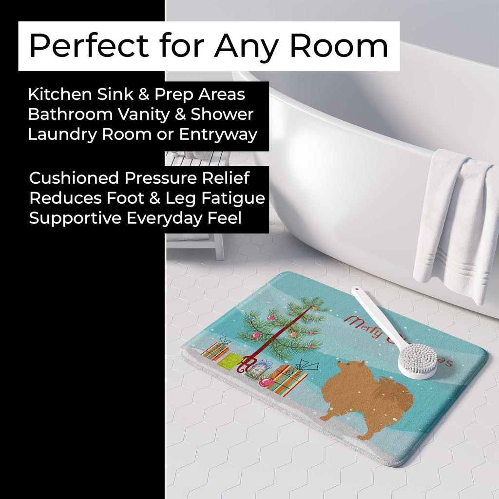 Pomeranian Merry Christmas Tree Memory Foam Kitchen Mat Machine Washable Anti-Fatigue Cushion Comfort Bath or Kitchen Rug