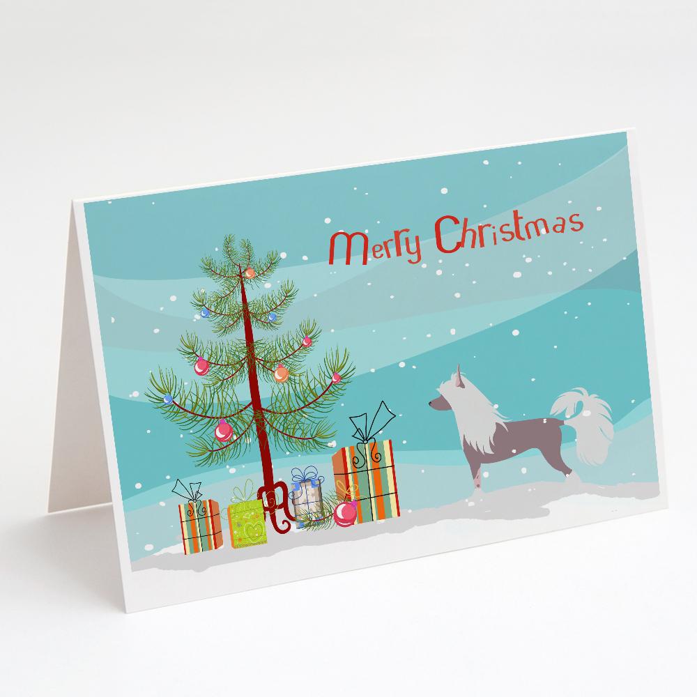 Chinese Crested Merry Christmas Tree Greeting Cards Pack of 8 Blank Cards with Envelopes Whimsical A7 Size 5x7