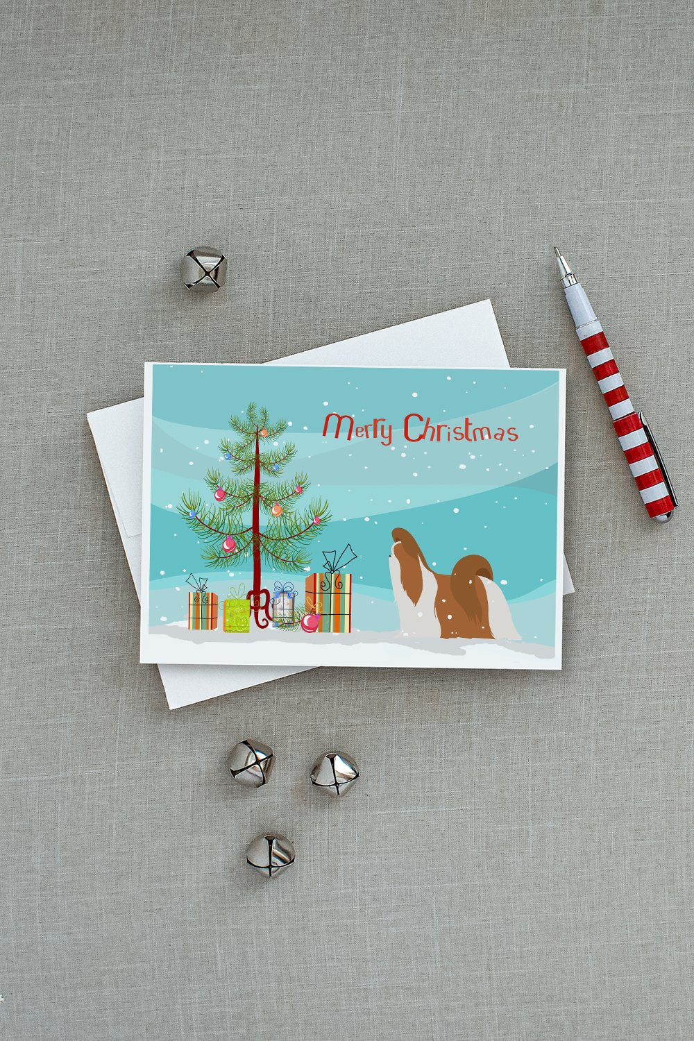 Shih Tzu Merry Christmas Tree Greeting Cards Pack of 8 Blank Cards with Envelopes Whimsical A7 Size 5x7