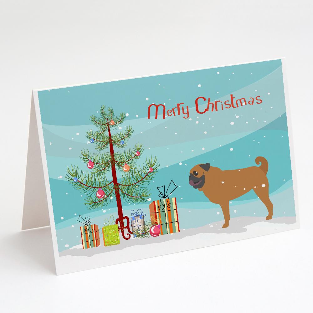 Pug Merry Christmas Tree Greeting Cards Pack of 8 Blank Cards with Envelopes Whimsical A7 Size 5x7