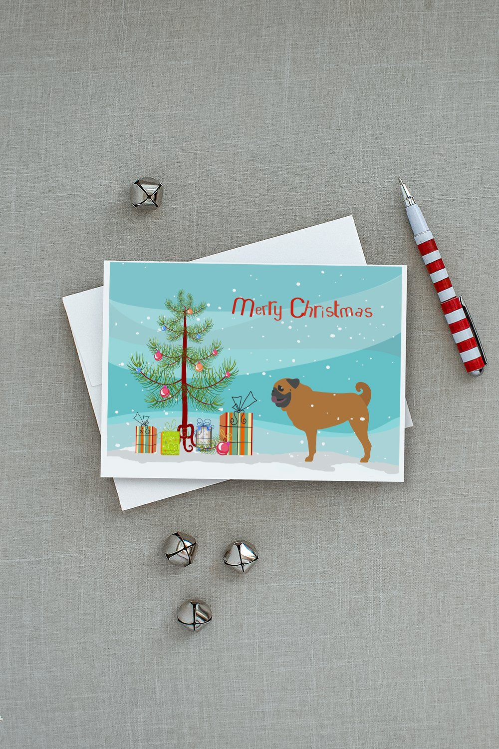 Pug Merry Christmas Tree Greeting Cards Pack of 8 Blank Cards with Envelopes Whimsical A7 Size 5x7