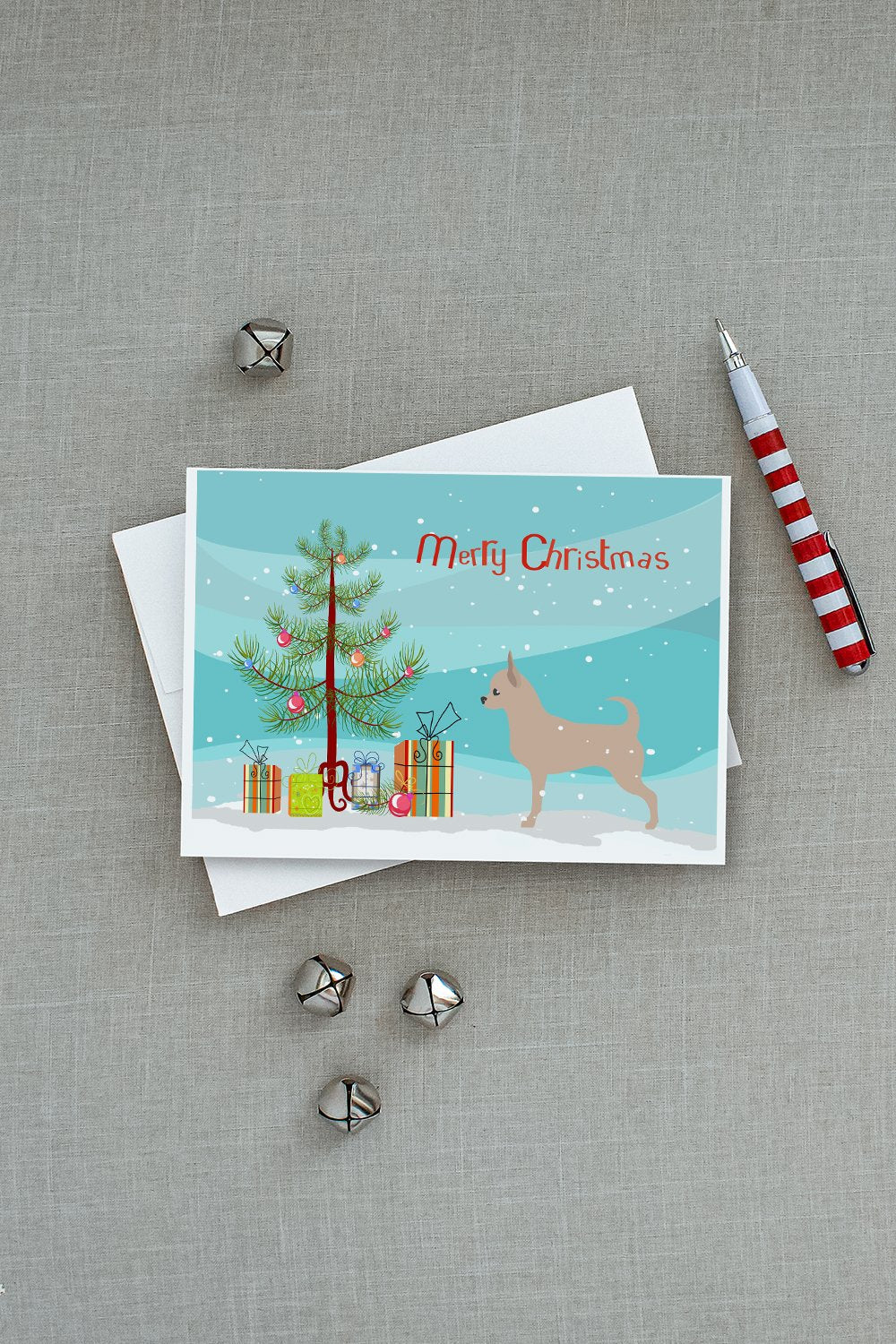 Chihuahua Merry Christmas Tree Greeting Cards Pack of 8 Blank Cards with Envelopes Whimsical A7 Size 5x7