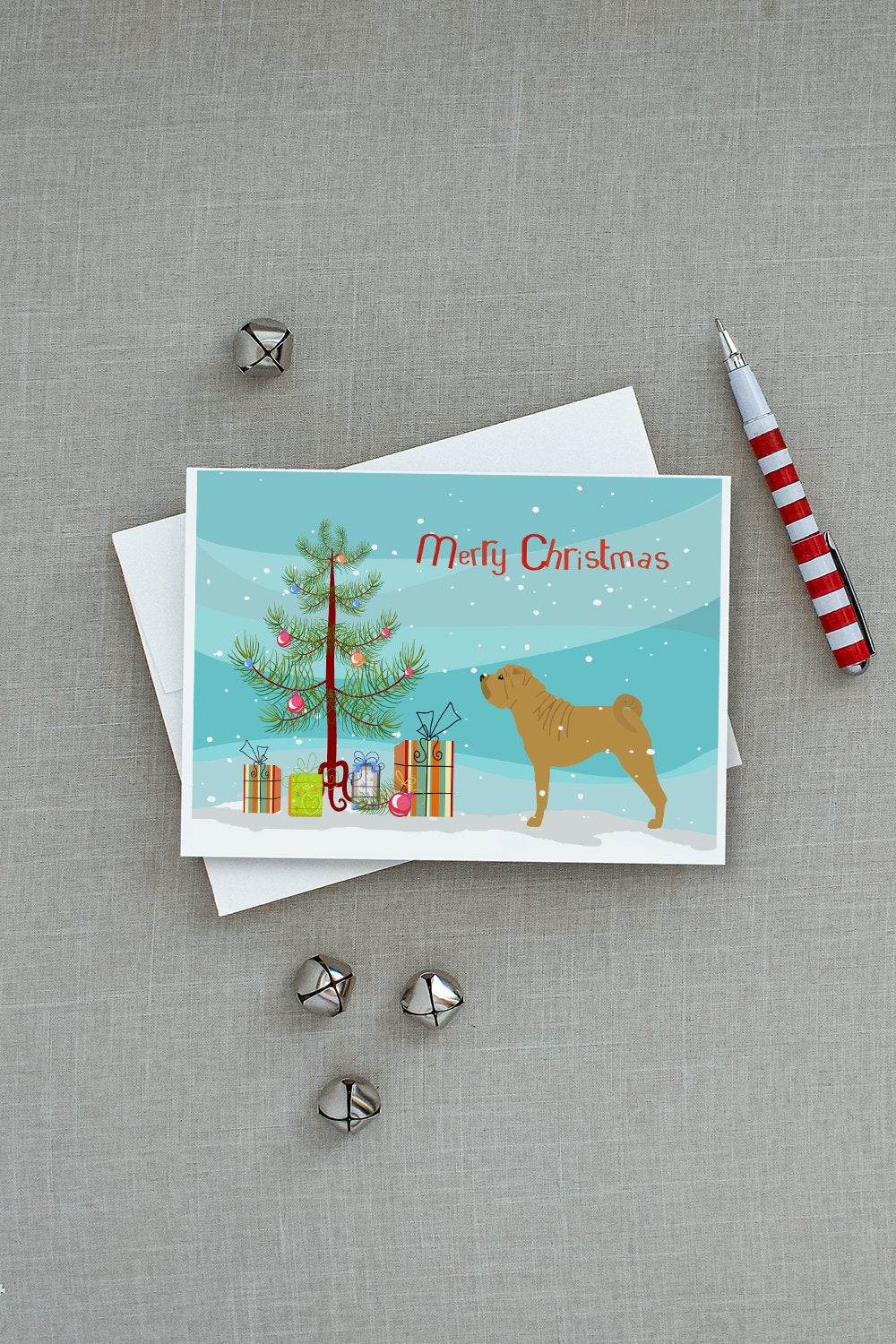Shar Pei Merry Christmas Tree Greeting Cards Pack of 8 Blank Cards with Envelopes Whimsical A7 Size 5x7