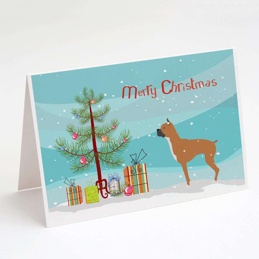 Boxer Merry Christmas Tree Greeting Cards Pack of 8 Blank Cards with Envelopes Whimsical A7 Size 5x7