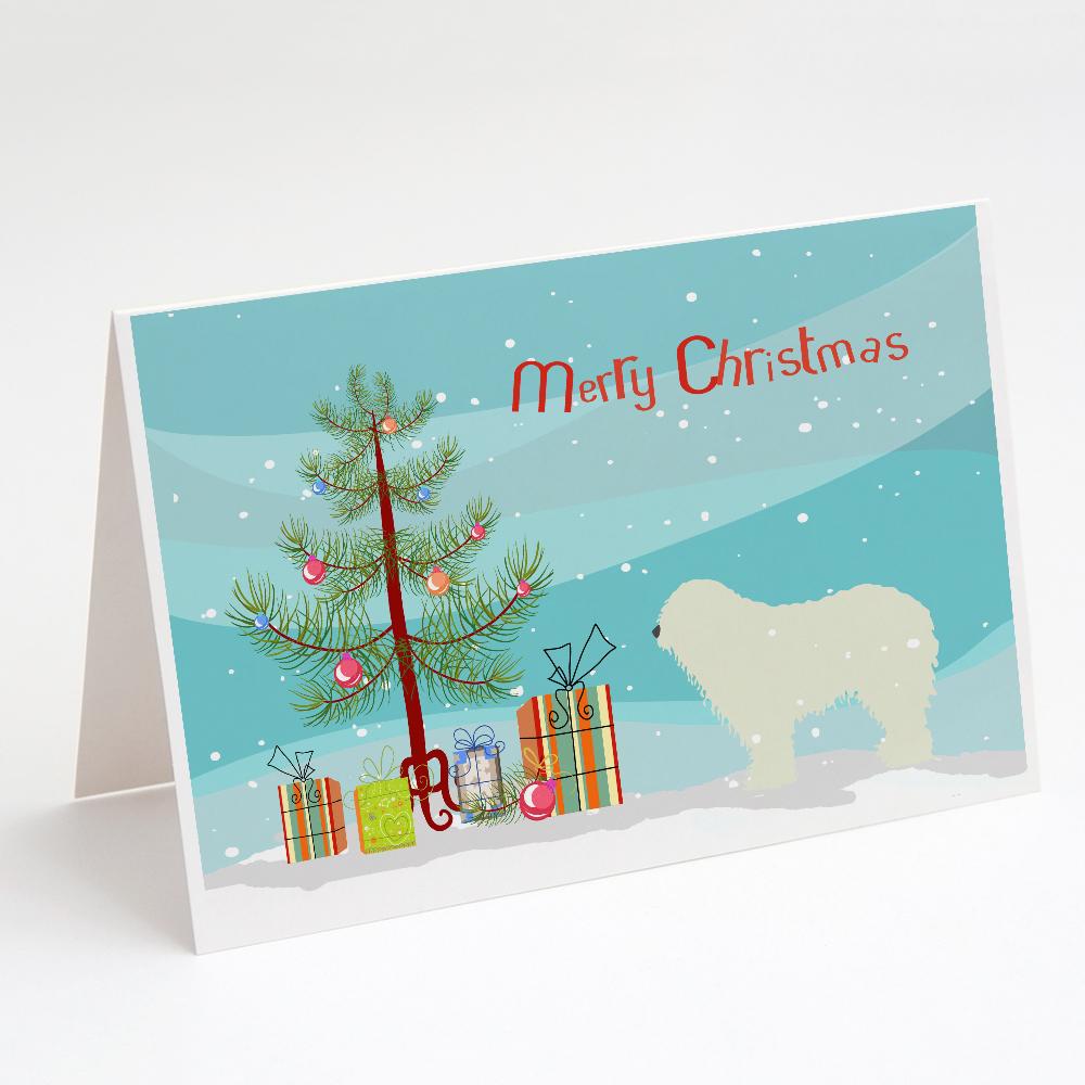 Komondor Merry Christmas Tree Greeting Cards Pack of 8 Blank Cards with Envelopes Whimsical A7 Size 5x7
