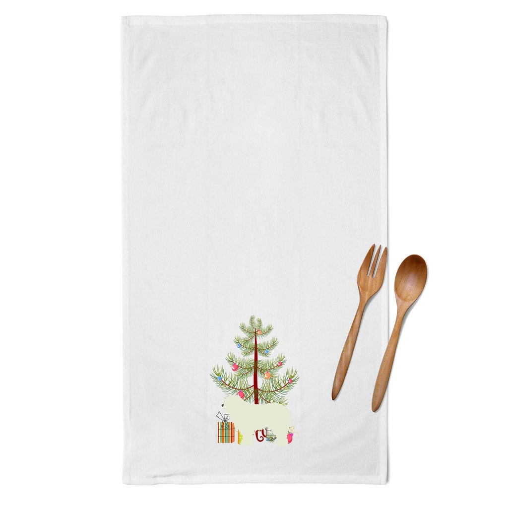 Komondor Merry Christmas Tree Kitchen Towel Set of 2 White Dish Towels Decorative Bathroom Hand towel for Hand, Face, Hair, Yoga, Tea, Dishcloth, 19 X 28", White