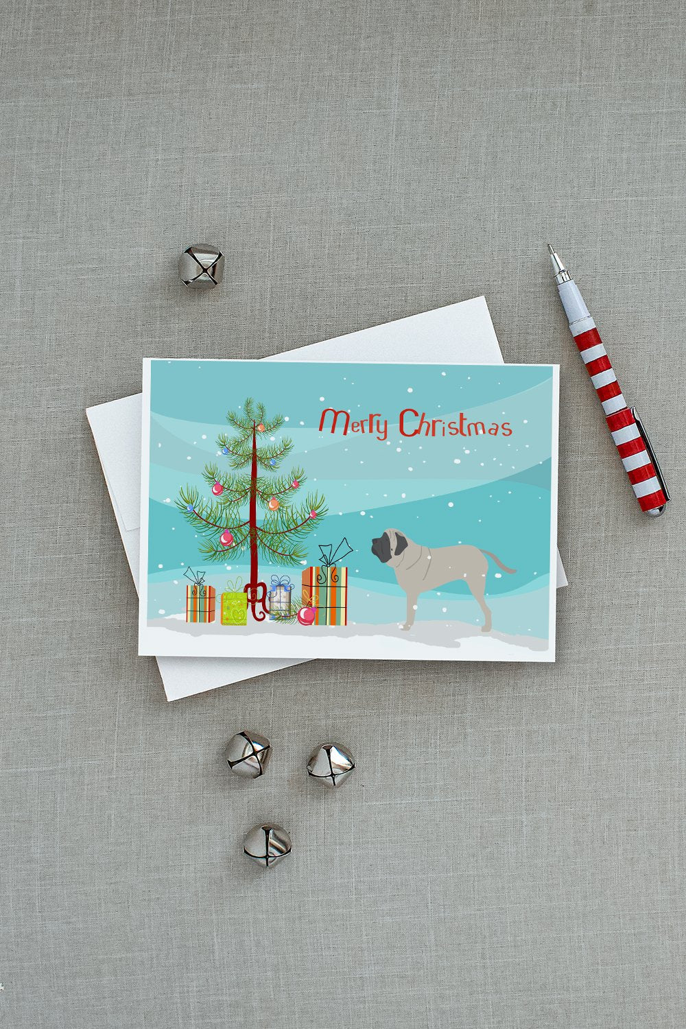 English Mastiff Merry Christmas Tree Greeting Cards Pack of 8 Blank Cards with Envelopes Whimsical A7 Size 5x7
