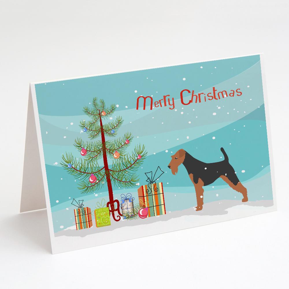 Airedale Terrier Merry Christmas Tree Greeting Cards Pack of 8 Blank Cards with Envelopes Whimsical A7 Size 5x7