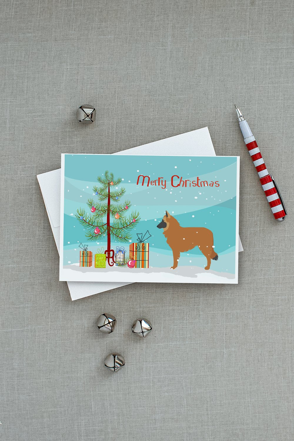 Belgian Shepherd Merry Christmas Tree Greeting Cards Pack of 8 Blank Cards with Envelopes Whimsical A7 Size 5x7